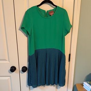 Green and Navy Pattern Drop Waist Dress